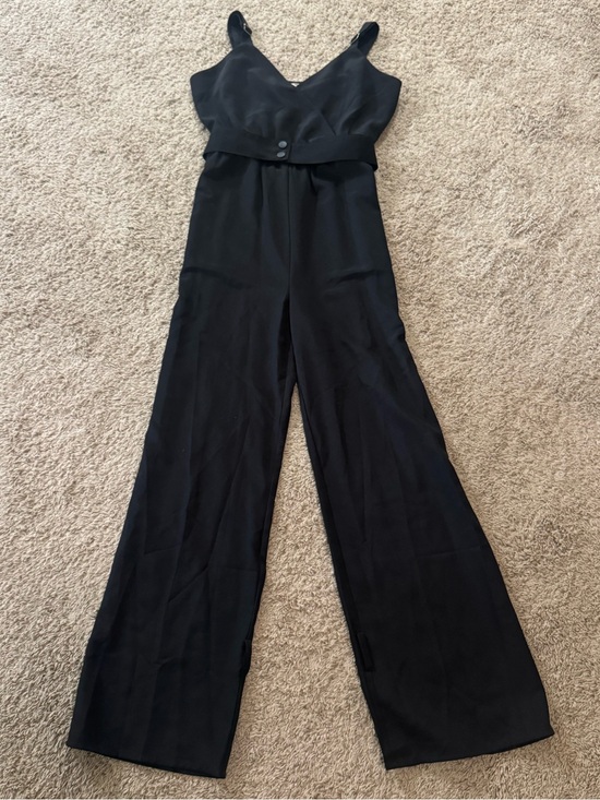 entro Pants - entro Black V-Neck Wide Leg Jumpsuit
